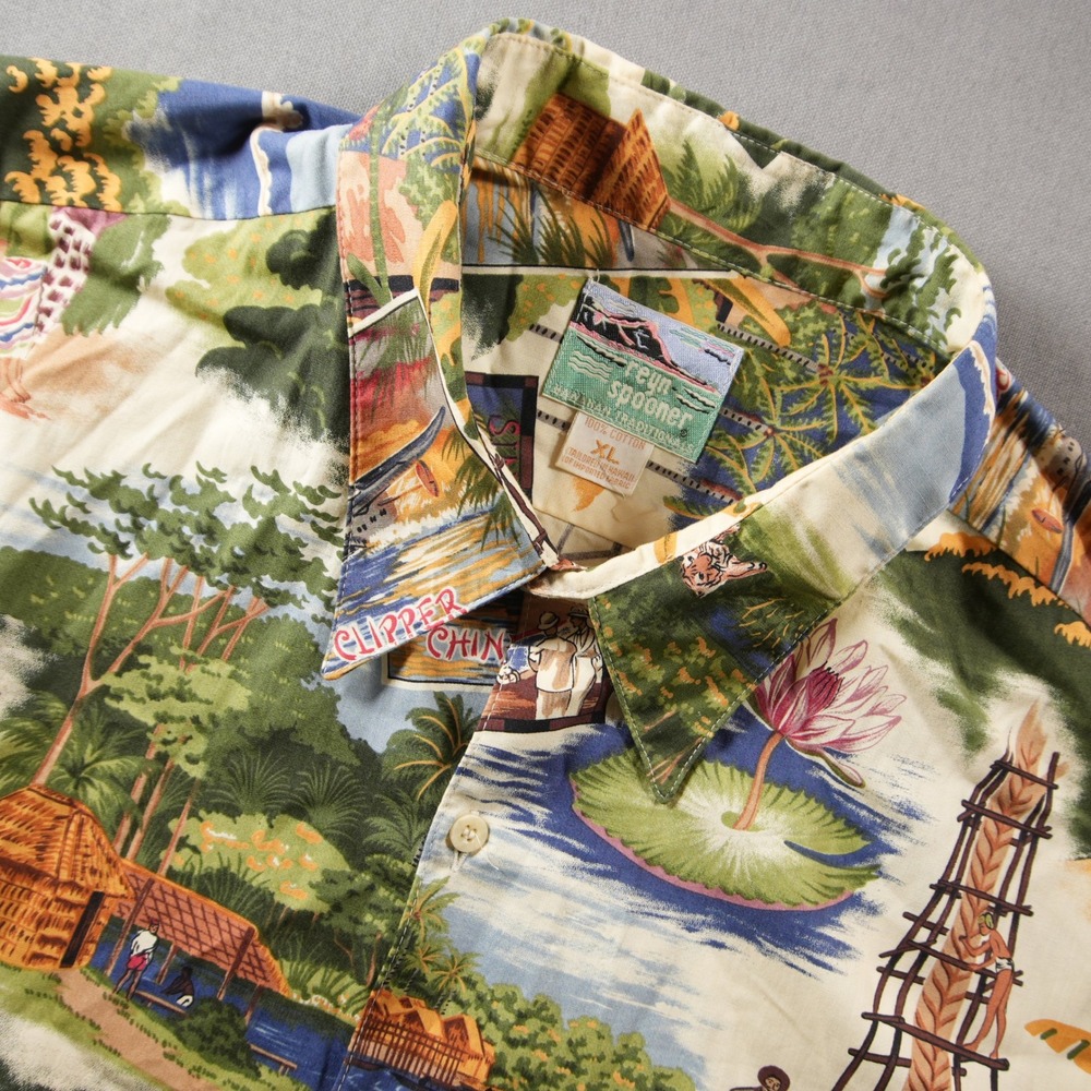 Reyn Spooner Siam Thailand Scenic Map Cotton Hawaiian Aloha Retro Men Shirt XL